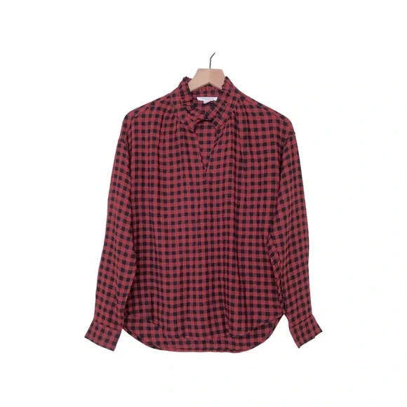 beachlunchlounge | Tops | Beach Lunch Lounge Red Black Plaid Print Long  Sleeves Ruffle Neck Shirt Xstp | Poshmark